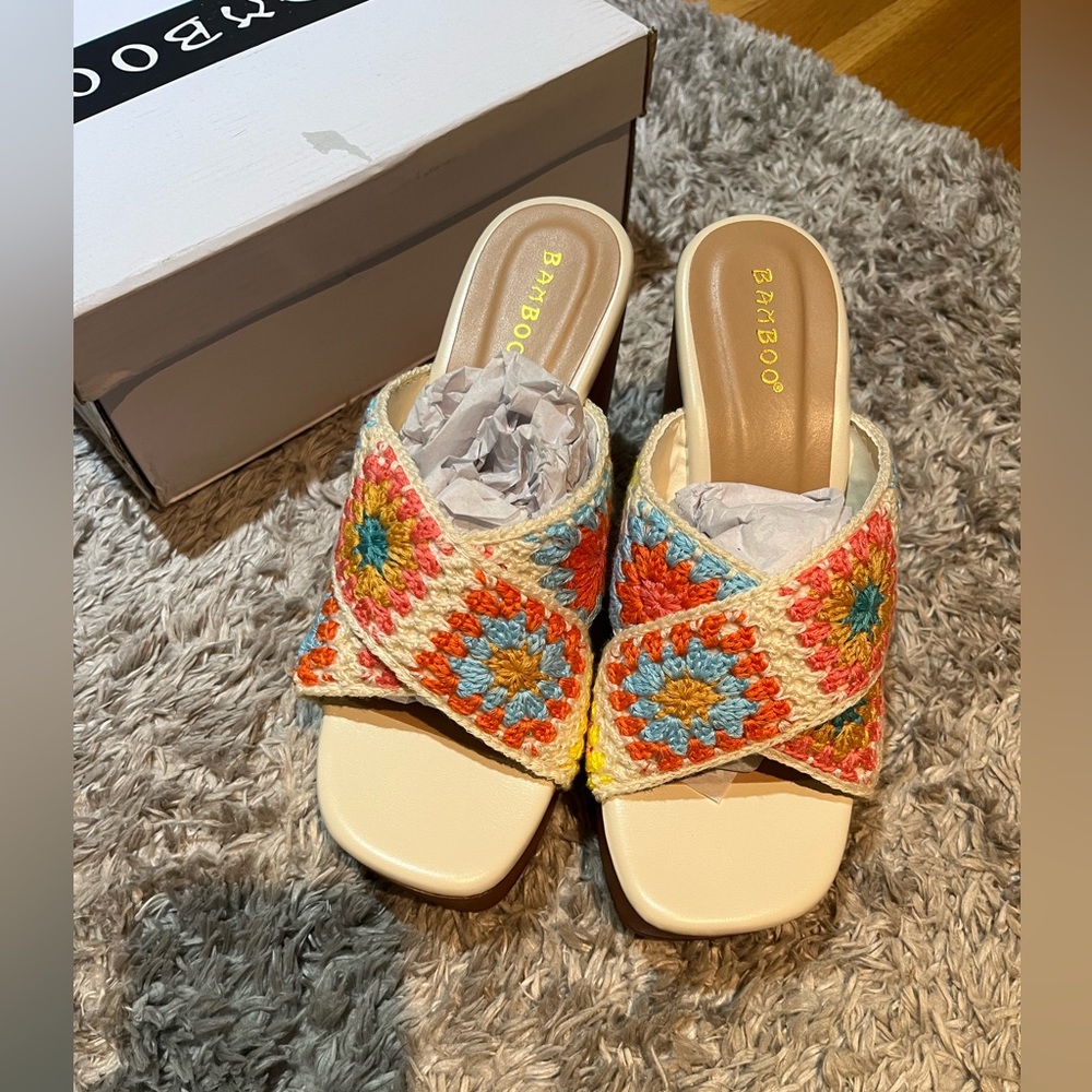 NIB..Bamboo crochet wedge sandals. The Perfect Summer Sandal!! Size 6.5
